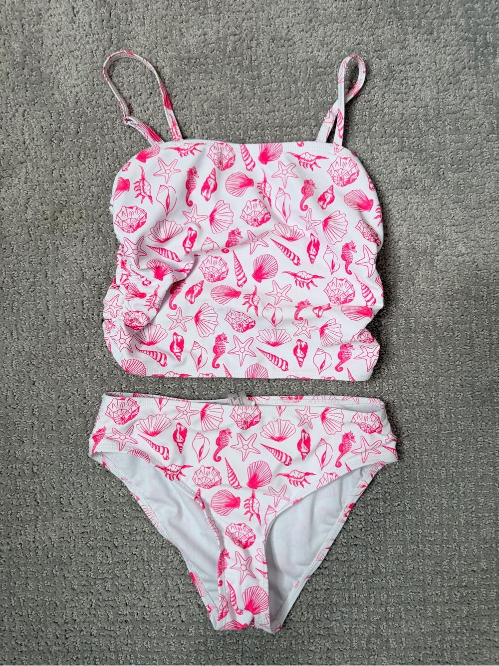 SHEIN Pink Shell Print Girls Two-Piece Tankini Swim Set